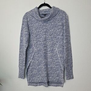 BETABRAND Blue Textured Cowl Neck Tunic Sweater Size Large